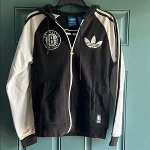 Adidas Black and White Zip-Up Hoodie